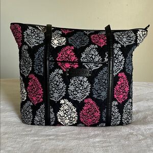 Vera Bradley Black Quilted Tote with Pink and Gray Medallions
